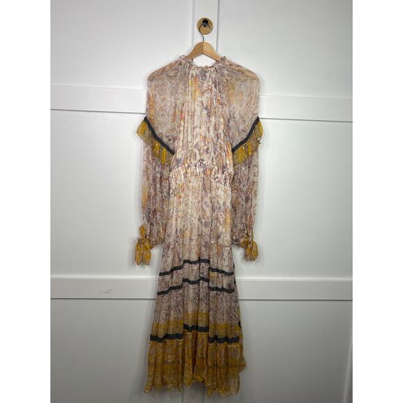 NWT Hemant and Nandita White Silver Gold Chiffon Lurex Floral Boho Midi Dress - Picture 8 of 9